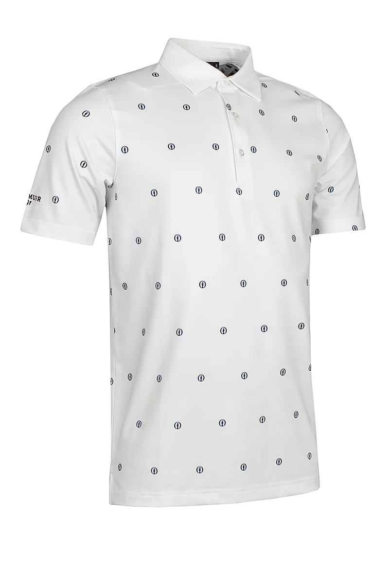 Mens The Open Trophy Print Performance Golf Shirt White/Navy M