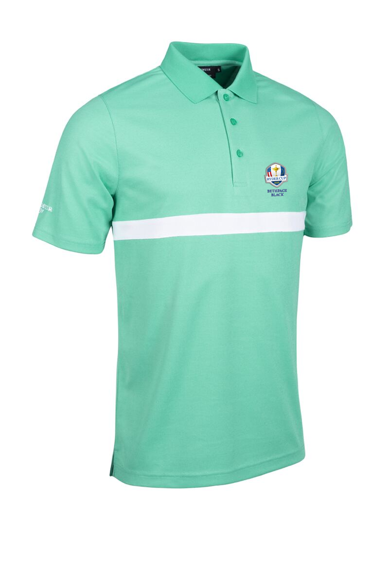 Official Ryder Cup 2025 Mens Contrast Chest Stripe Performance Golf Shirt Marine Green/White S