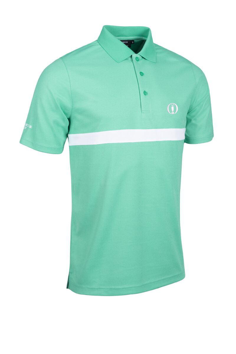 The Open Mens Contrast Chest Stripe Performance Golf Shirt Marine Green/White S
