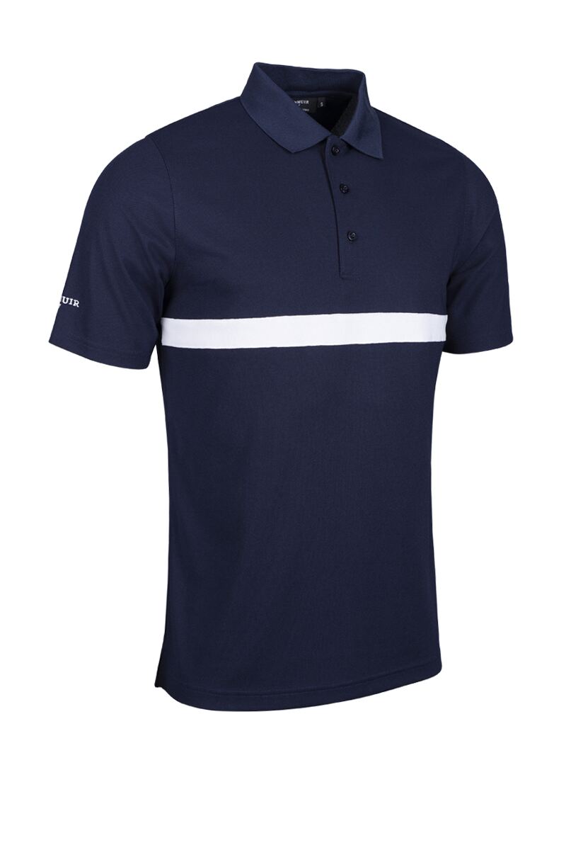 Mens Contrast Chest Stripe Performance Golf Shirt Navy/White M