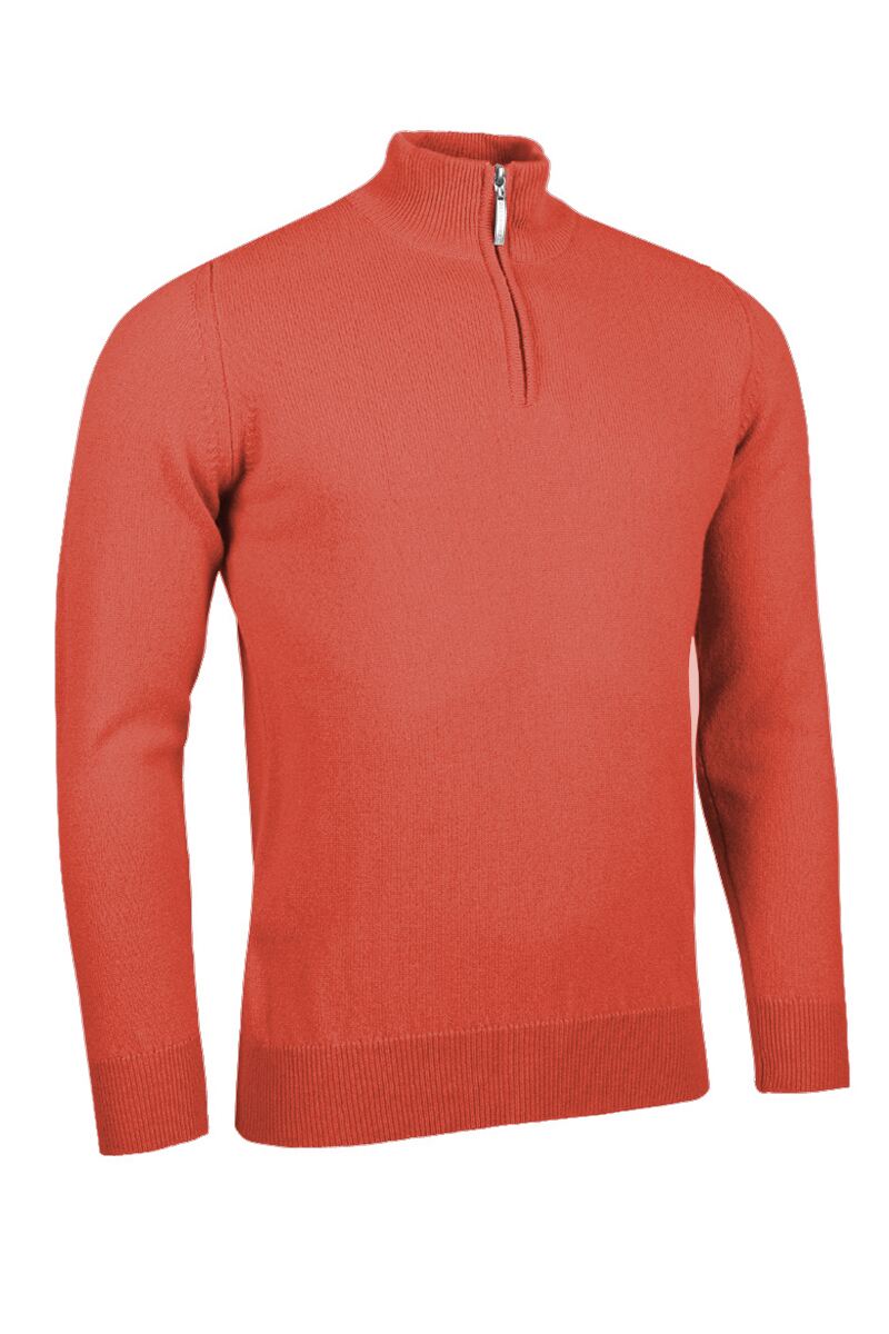 Mens Quarter Zip Lambswool Golf Sweater Apricot S