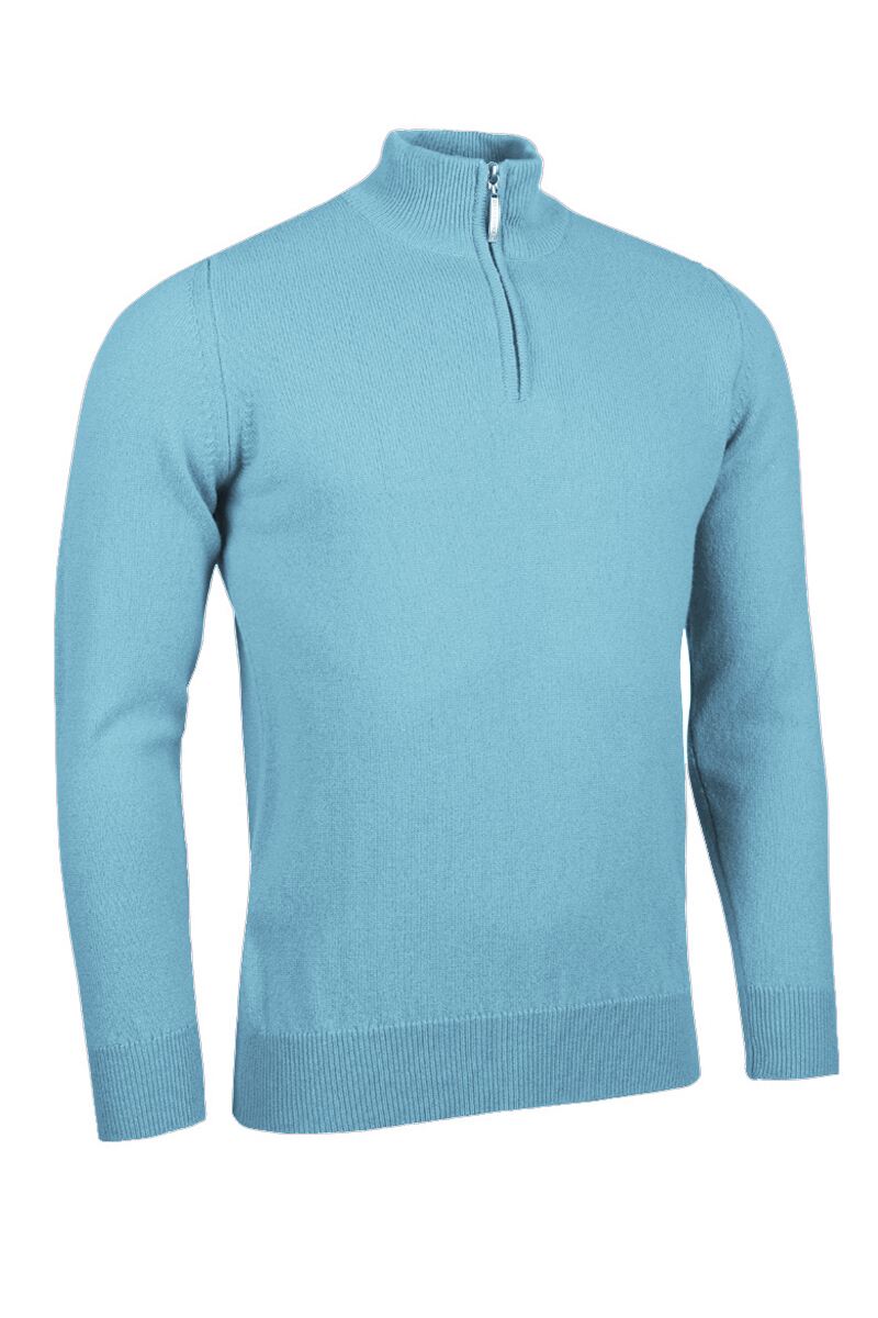 Mens Quarter Zip Lambswool Golf Sweater Aqua S