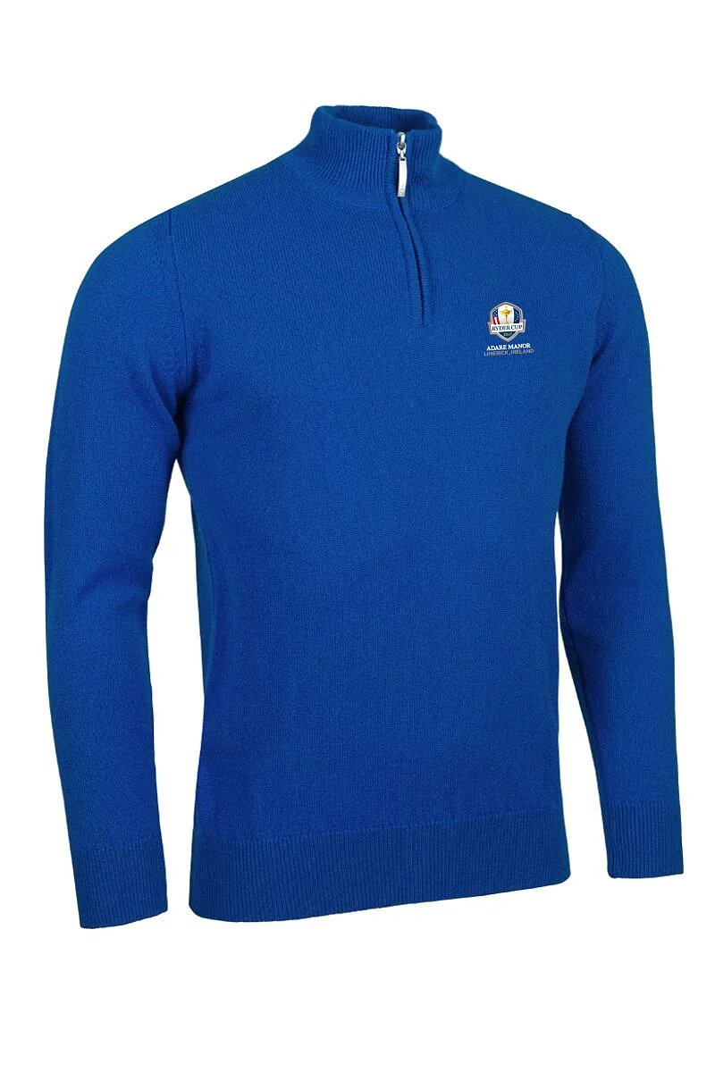 Official Ryder Cup 2027 Mens Quarter Zip Lambswool Midweight Golf Sweater Ascot Blue XL