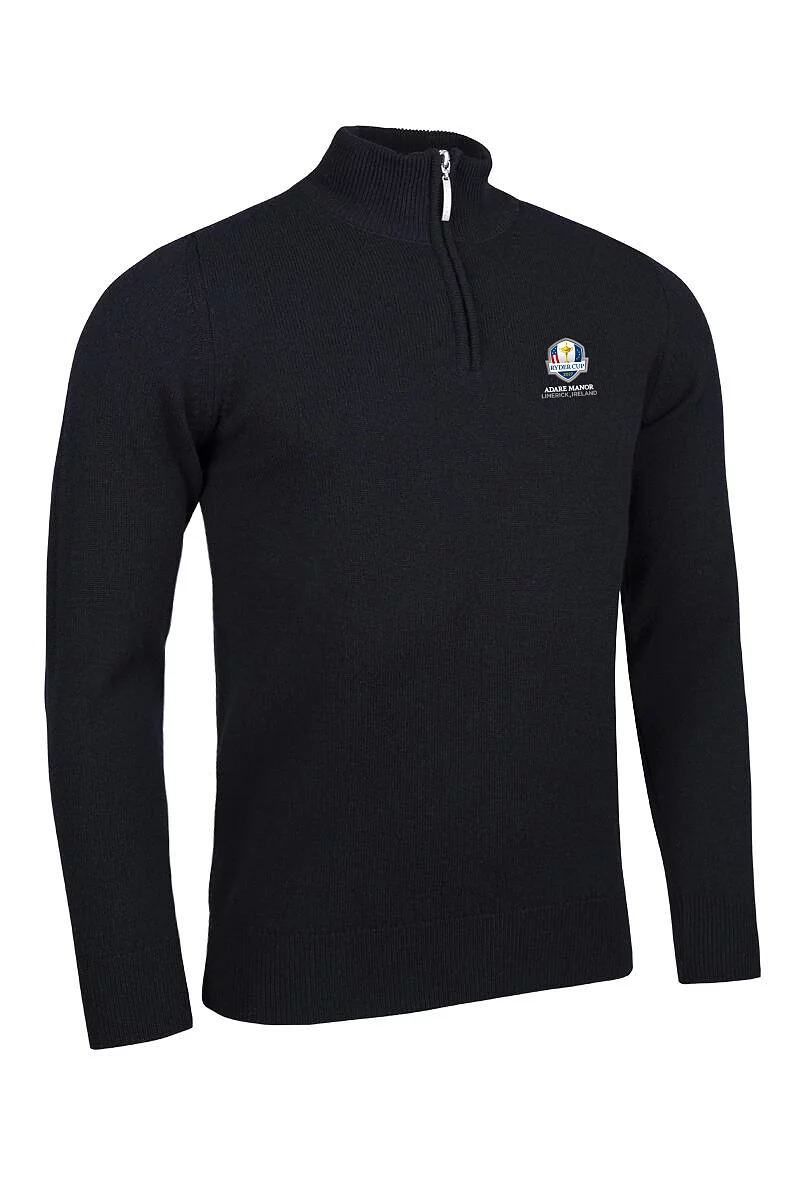 Official Ryder Cup 2027 Mens Quarter Zip Lambswool Midweight Golf Sweater Black S