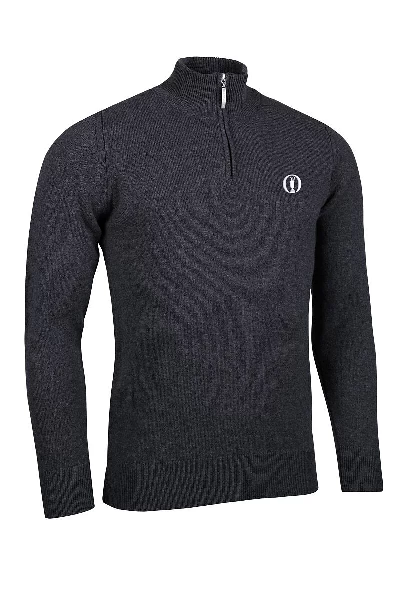 Official Ryder Cup 2027 Mens Quarter Zip Lambswool Midweight Golf Sweater Charcoal Marl M
