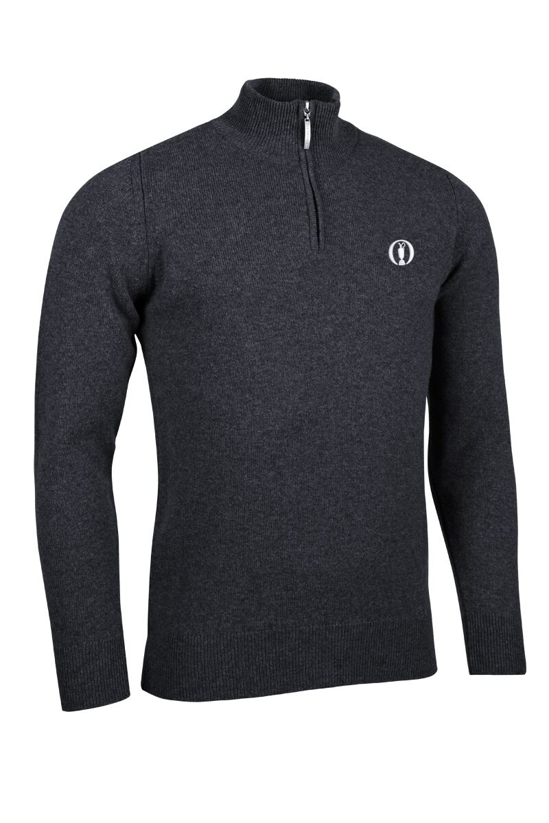 The Open Mens Quarter Zip Lambswool Golf Sweater Charcoal Marl XL