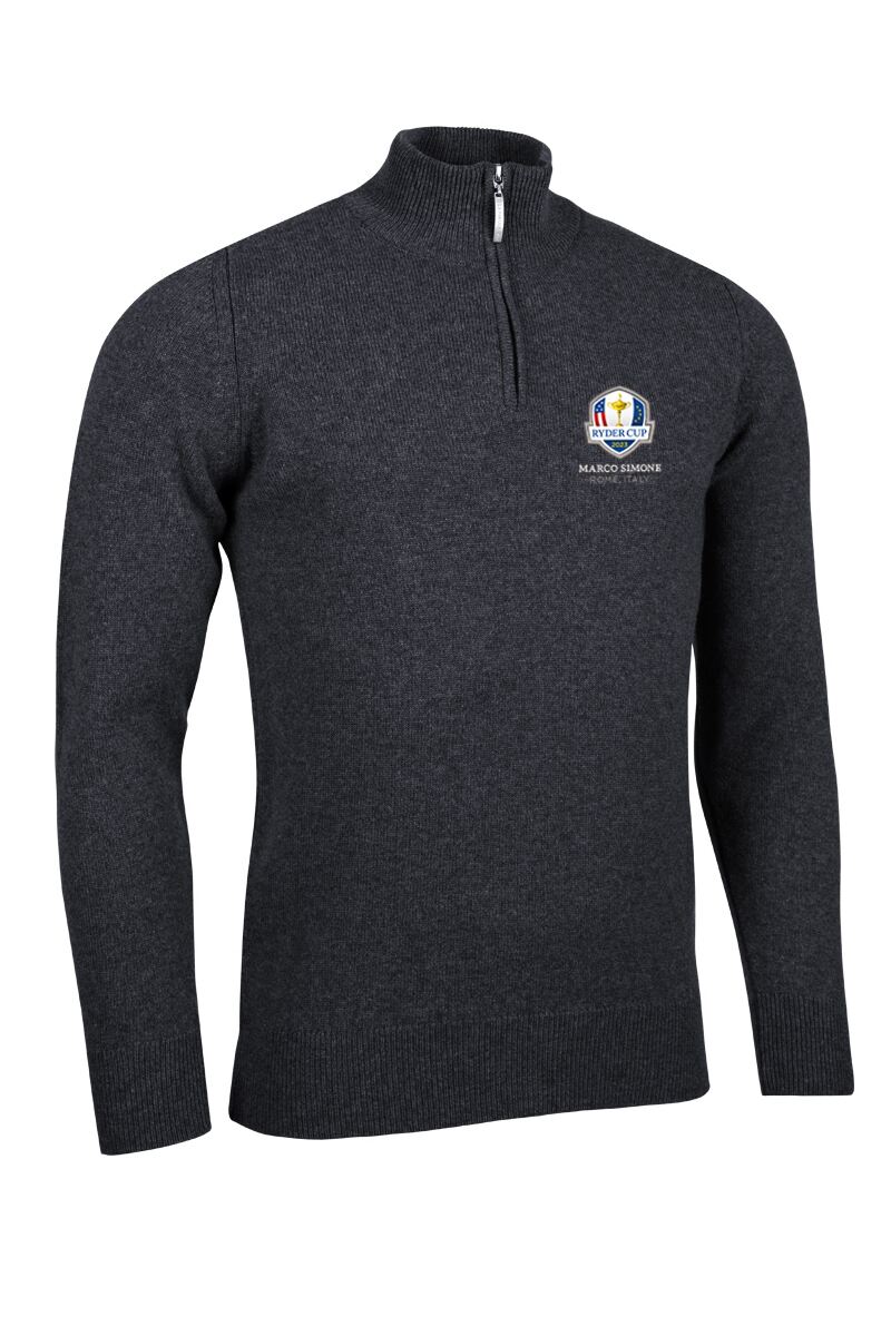 Official Ryder Cup 2025 Mens Quarter Zip Lambswool Golf Sweater Charcoal Marl M