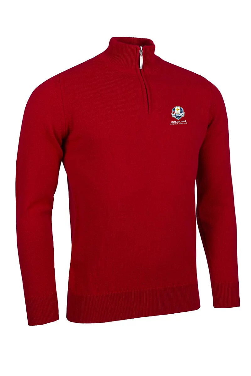 Official Ryder Cup 2027 Mens Quarter Zip Lambswool Midweight Golf Sweater Garnet S