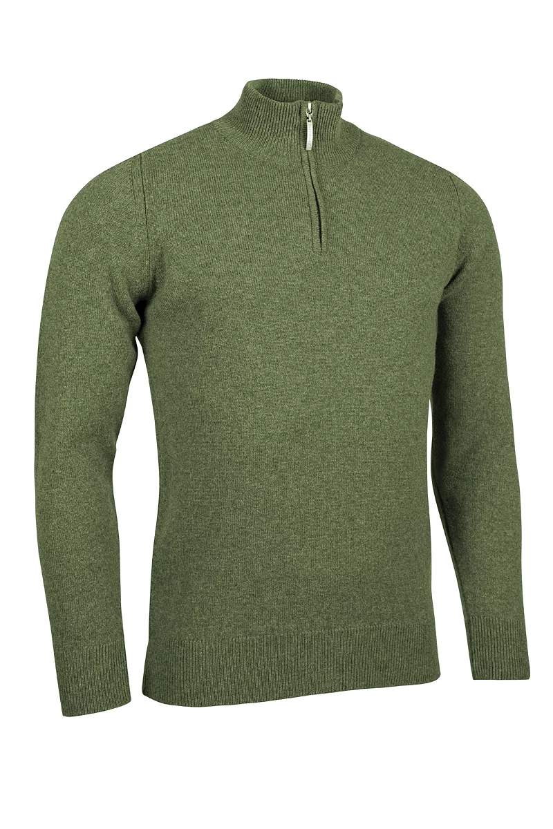 Mens Quarter Zip Lambswool Midweight Golf Sweater Landscape Marl L