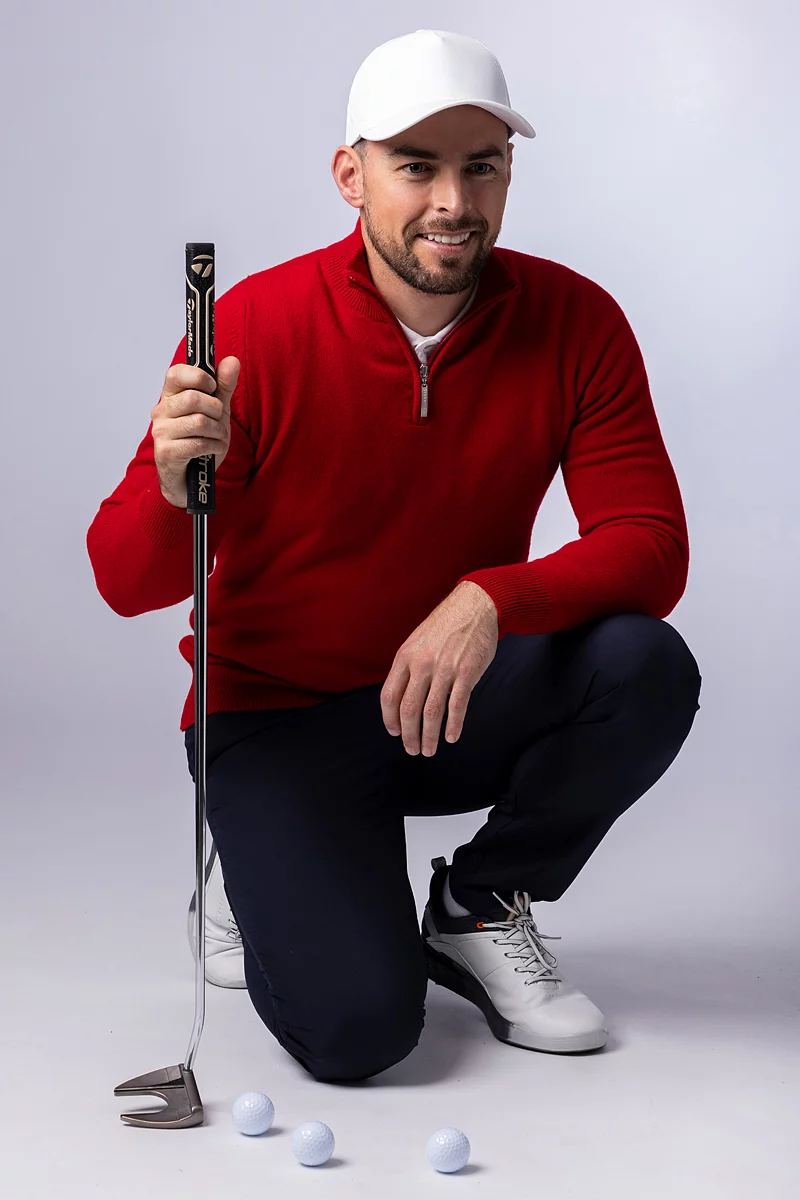 Mens Quarter Zip Lambswool Midweight Golf Sweater