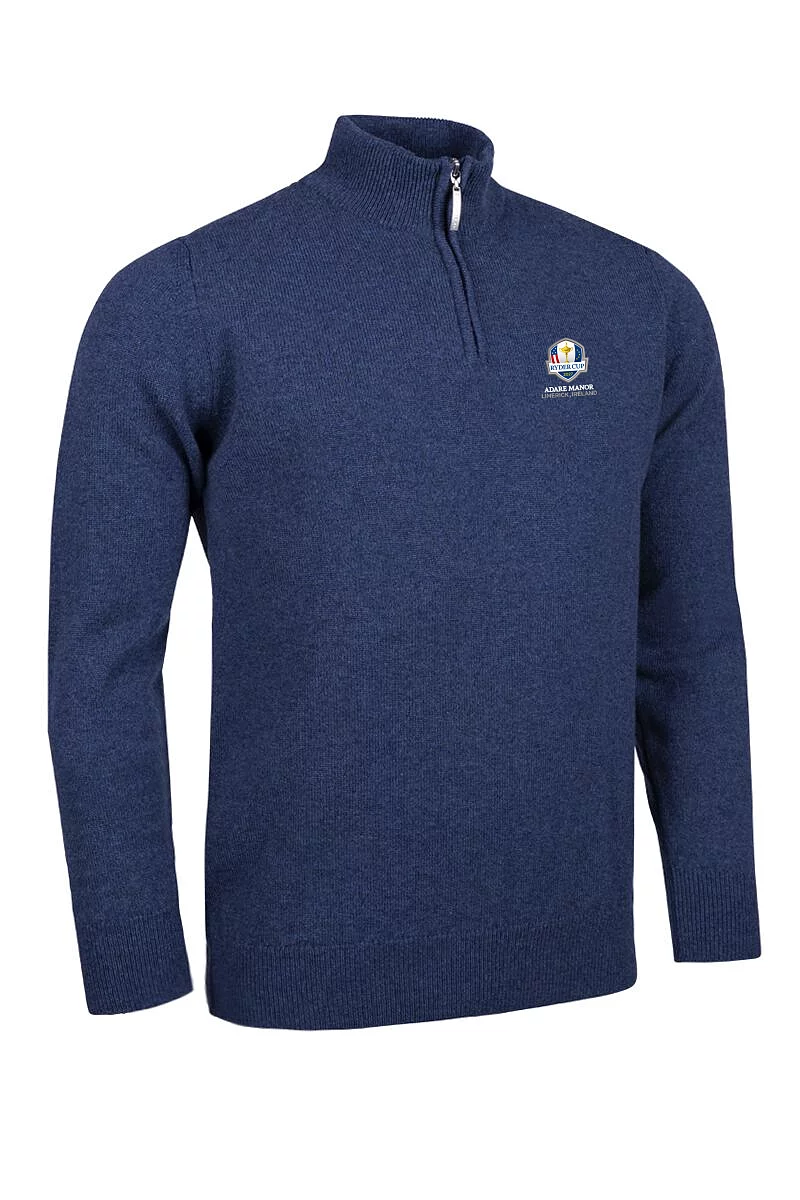 Official Ryder Cup 2027 Mens Quarter Zip Lambswool Midweight Golf Sweater Rhapsody Marl XXL