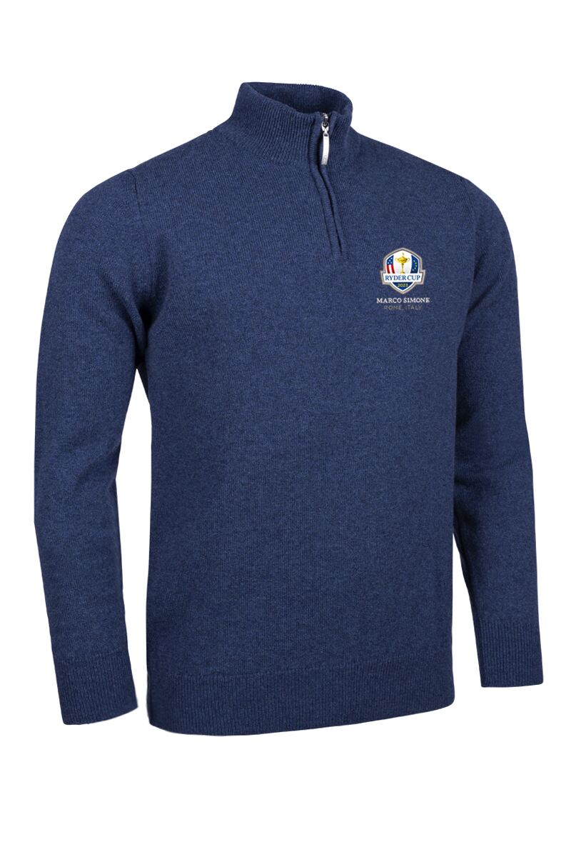 Official Ryder Cup 2025 Mens Quarter Zip Lambswool Golf Sweater Rhapsody Marl XL