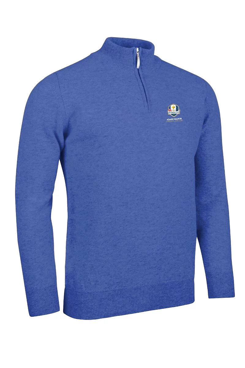 Official Ryder Cup 2027 Mens Quarter Zip Lambswool Midweight Golf Sweater Tahiti Marl XL