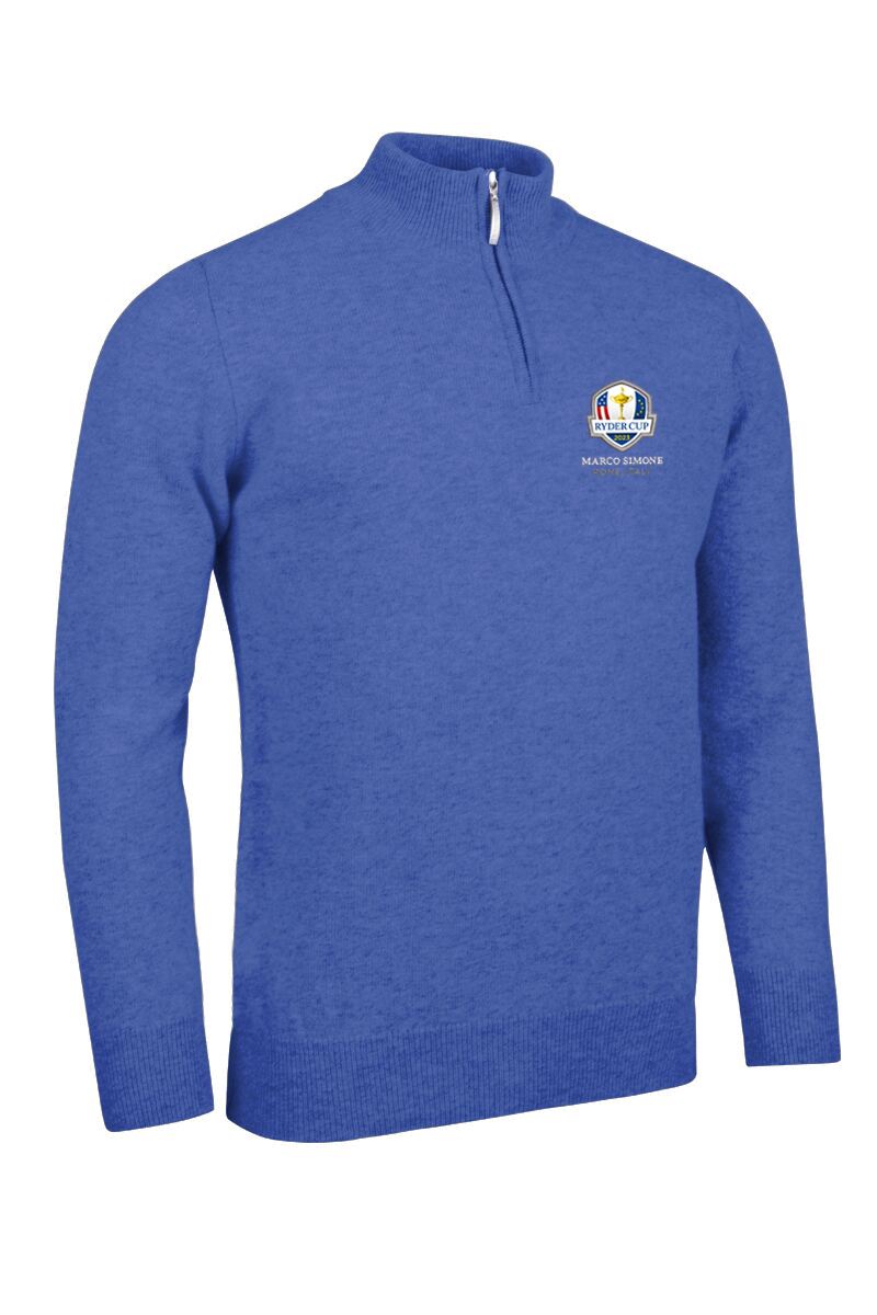 Official Ryder Cup 2025 Mens Quarter Zip Lambswool Golf Sweater Tahiti Marl S