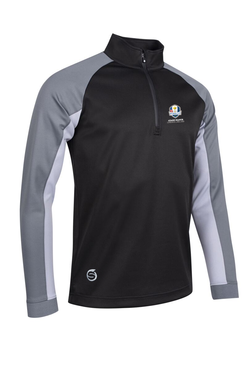 Official Ryder Cup 2027 Mens Quarter Zip Contrast Sleeve Panel Showerproof Golf Midlayer