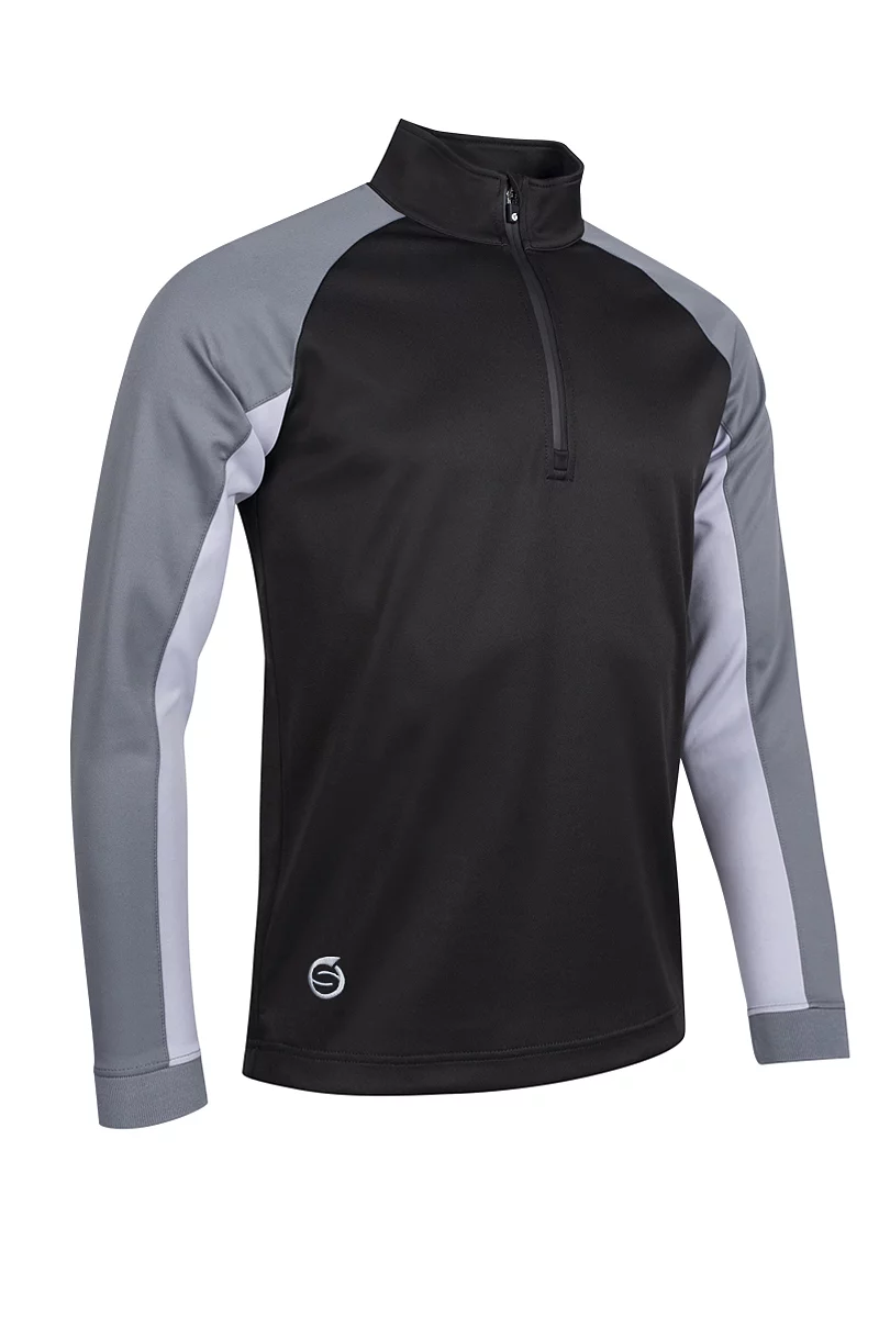 Official Ryder Cup 2027 Mens Quarter Zip Contrast Sleeve Panel Showerproof Golf Midlayer Black/Gunmetal/Silver L