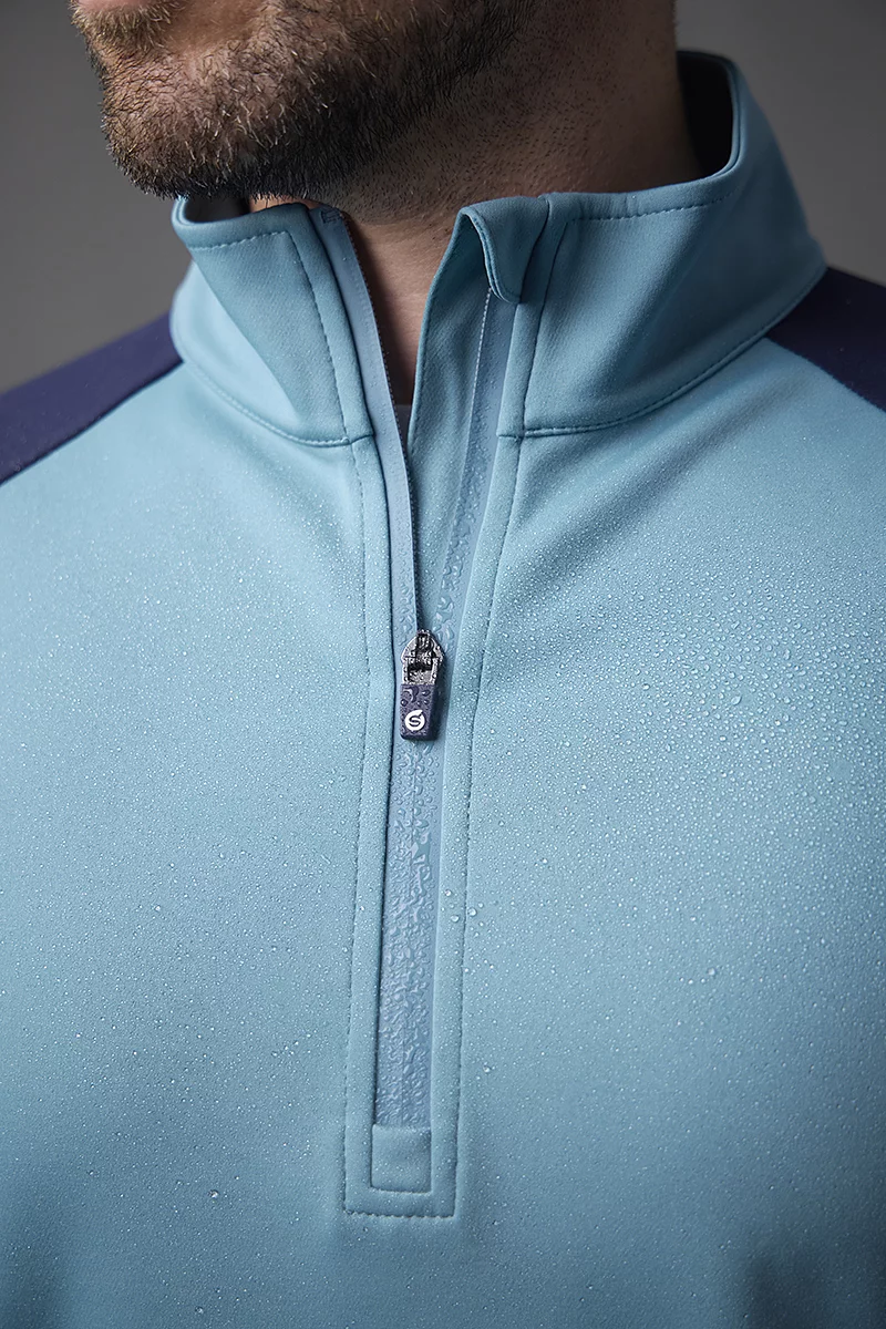 The Open Mens Quarter Zip Contrast Sleeve Panel Showerproof Golf Midlayer