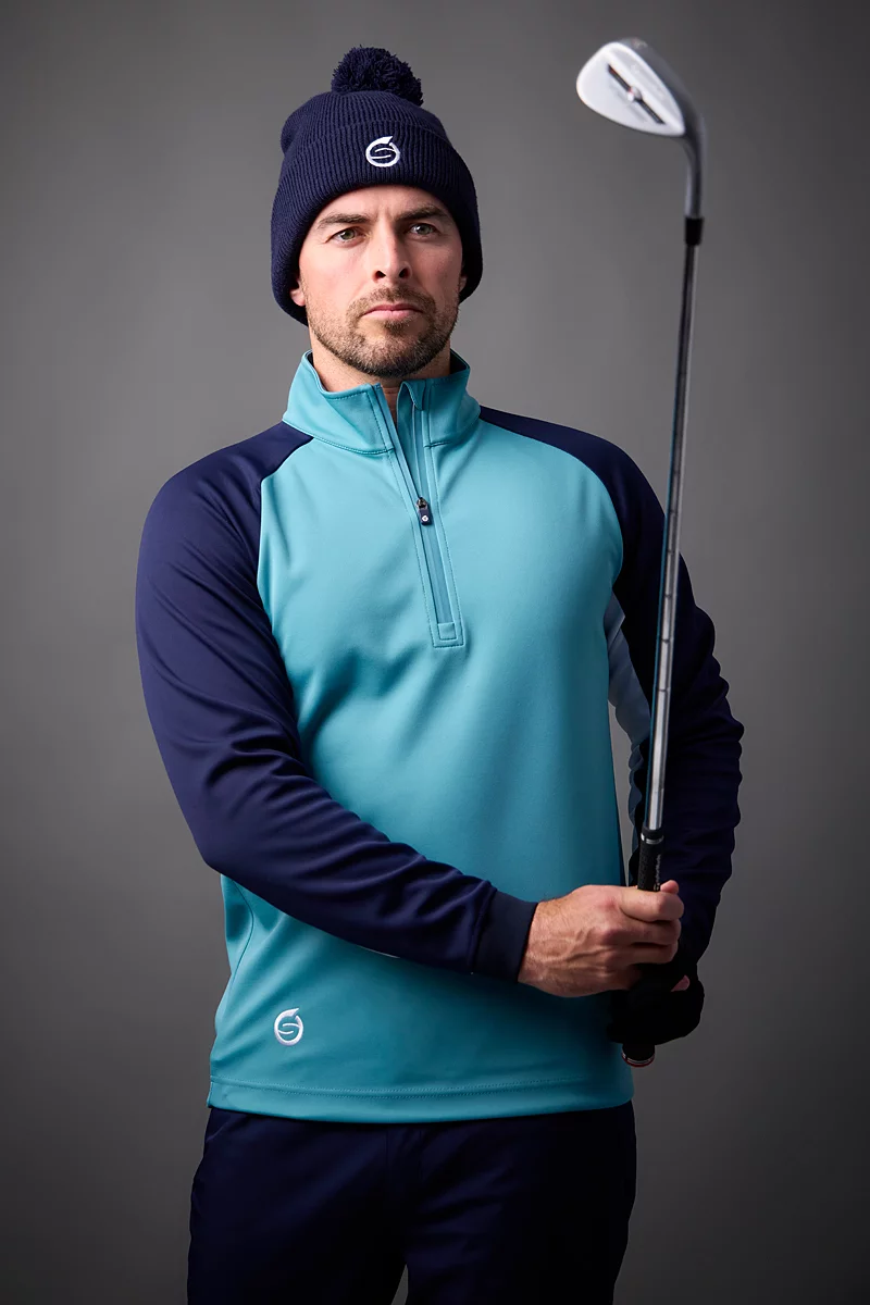 Mens Quarter Zip Contrast Sleeve Panel Showerproof Golf Midlayer