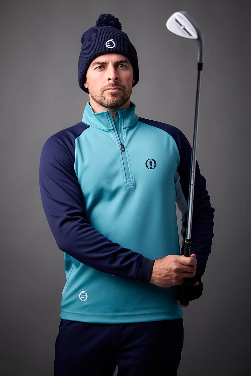 The Open Mens Quarter Zip Contrast Sleeve Panel Showerproof Golf Midlayer