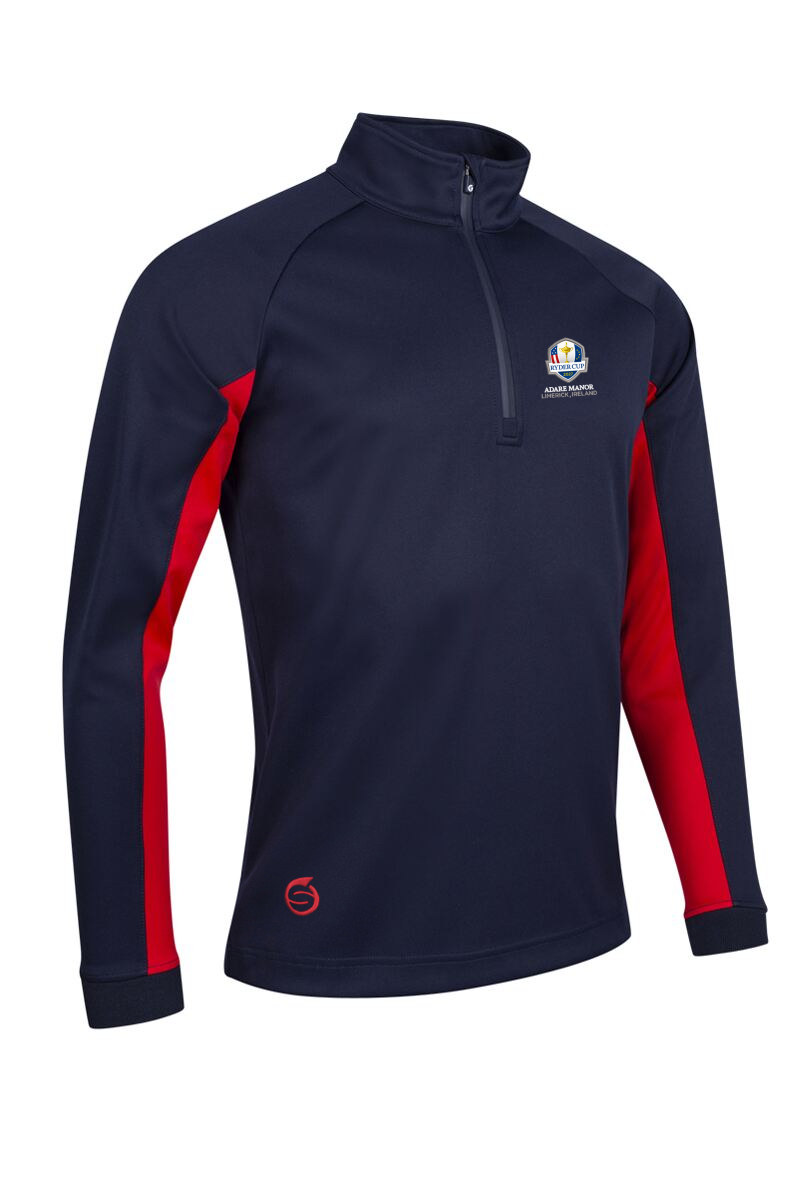 Official Ryder Cup 2027 Mens Quarter Zip Contrast Sleeve Panel Showerproof Golf Midlayer