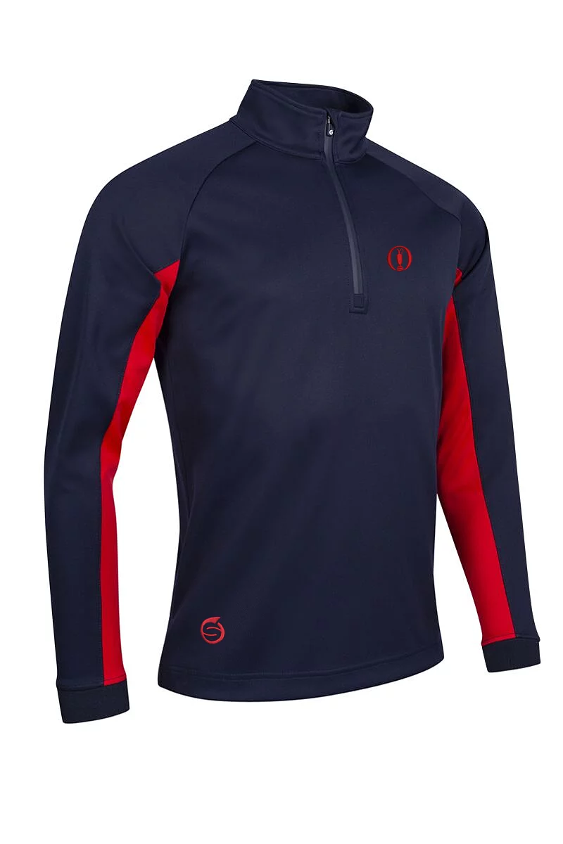Official Ryder Cup 2027 Mens Quarter Zip Contrast Sleeve Panel Showerproof Golf Midlayer Navy/Red L