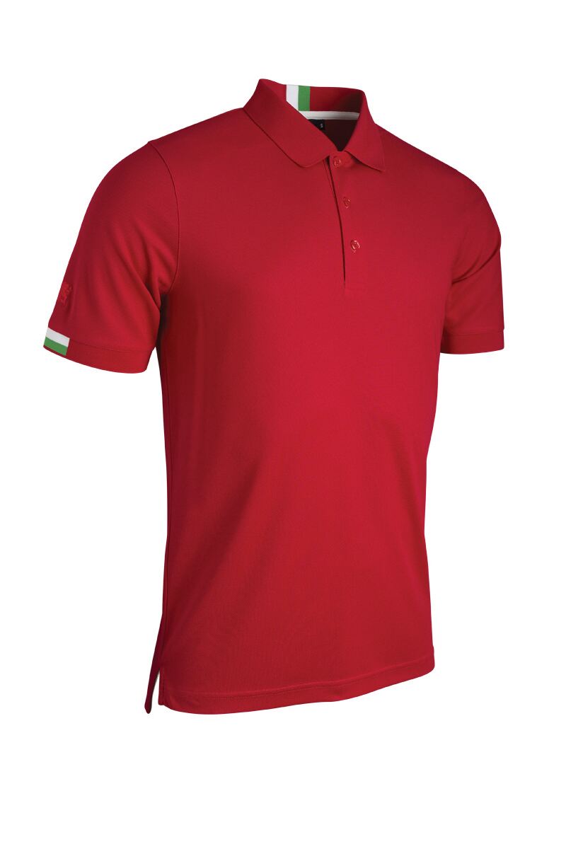 Mens Welsh Flag Performance Golf Polo Shirt Garnet/White/Green S