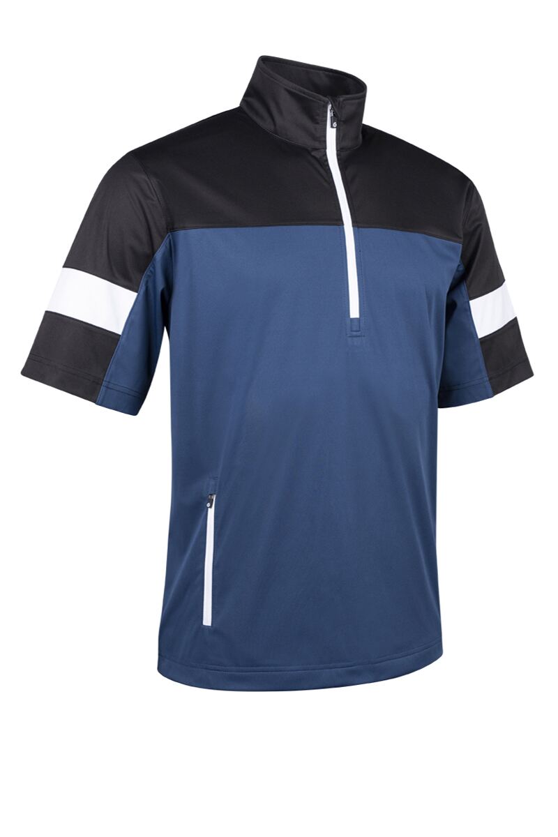 Mens Quarter Zip Colour Block Half Sleeve Showerproof Golf Windshirt Airforce/Black/White S