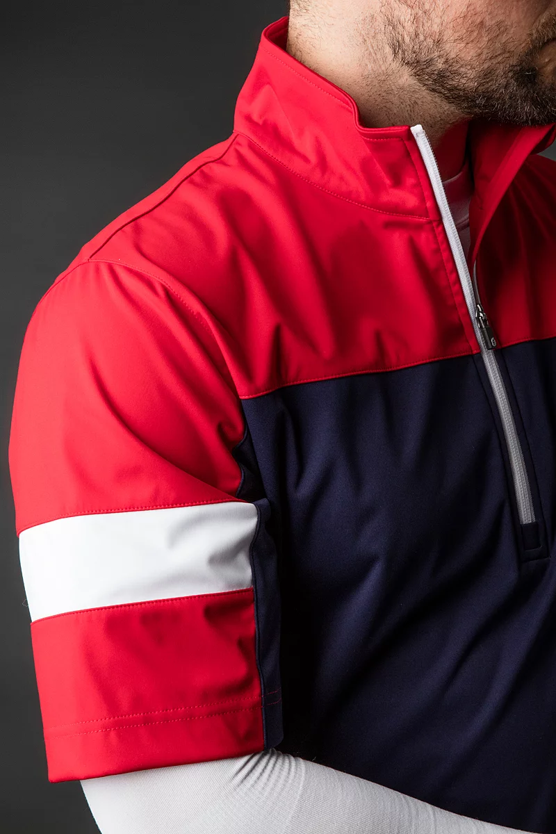Mens Quarter Zip Colour Block Half Sleeve Showerproof Golf Windshirt Mens Quarter Zip Colour Block Half Sleeve Showerproof Golf Windshirt