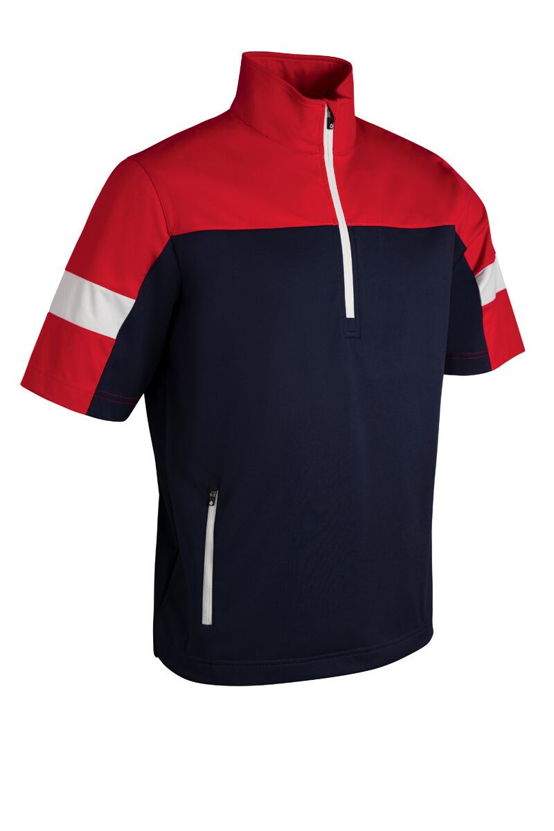 Mens Quarter Zip Colour Block Half Sleeve Showerproof Golf Windshirt Navy/Red/White S