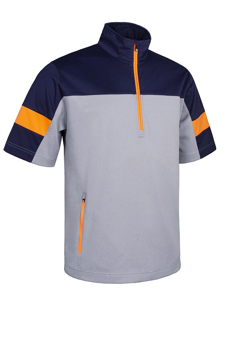 Mens Quarter Zip Colour Block Half Sleeve Showerproof Golf Windshirt Sale Silver Marl/Navy/Lava S