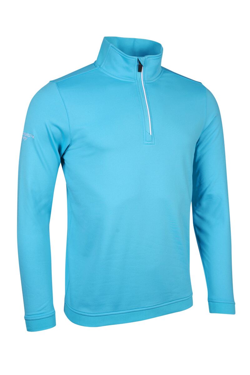 Mens Quarter Zip Contrast Rib Performance Golf Midlayer Aqua/White S