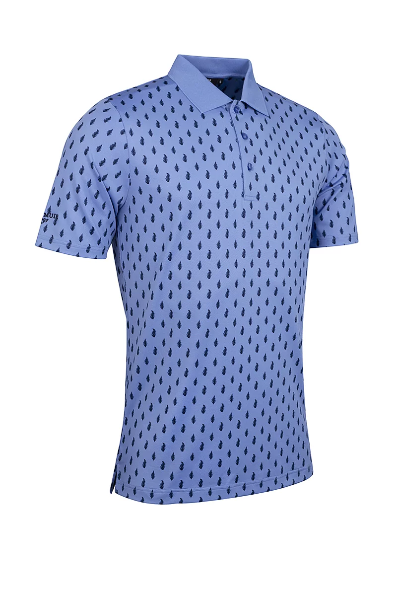 Mens Printed Performance Golf Shirt Sale Light Blue/Navy Ferns XL