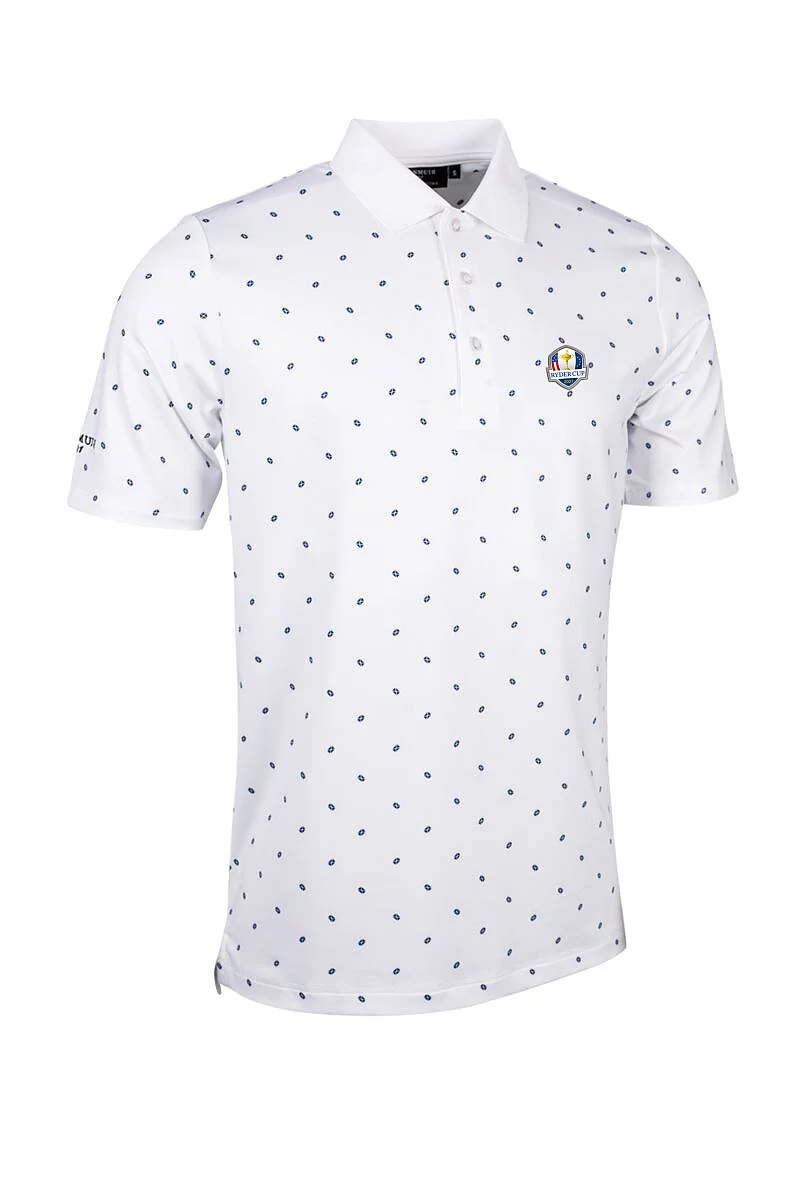 Official Ryder Cup 2027 Mens Printed Performance Golf Shirt White/Navy Saltire Flags S