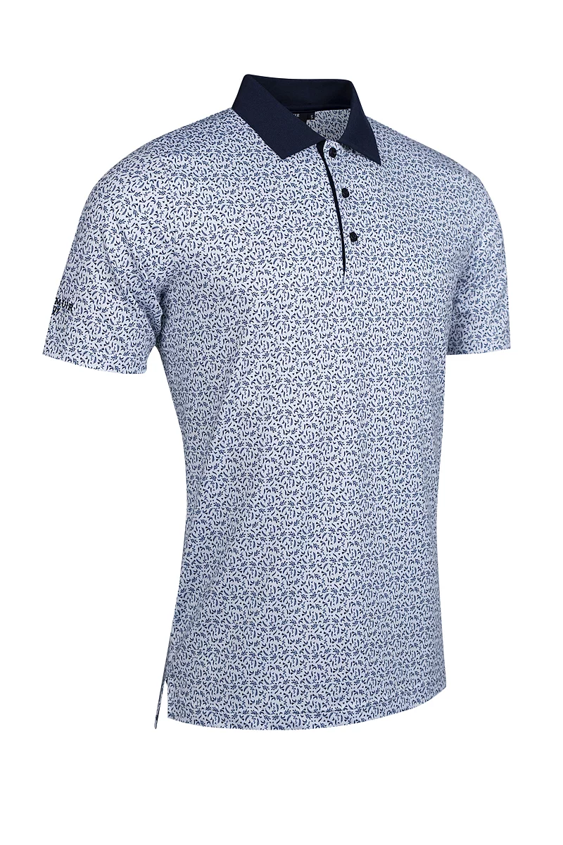 Official Ryder Cup 2027 Mens Printed Performance Golf Shirt White/Navy Floral S