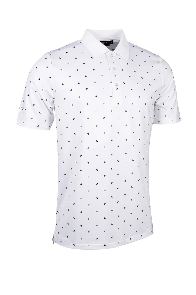 Official Ryder Cup 2027 Mens Printed Performance Golf Shirt White/Navy Saltire Flags L