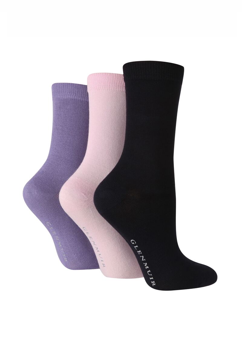 Ladies 3 Pair Bamboo Plain Socks Navy/Light Pink/Violet 4-8