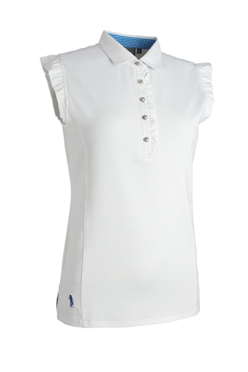 Ladies Ruched Placket Gingham Sleeveless Performance Golf Polo Shirt Sale White XL