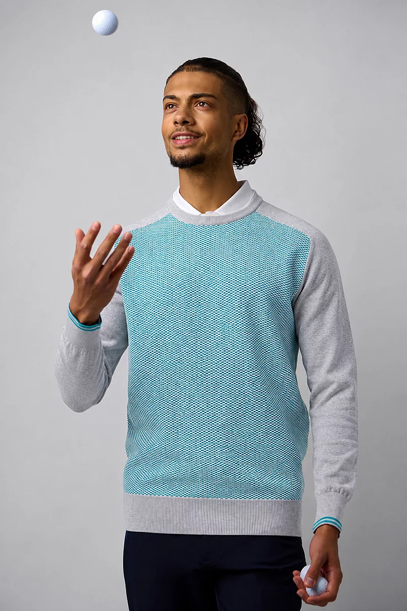 Mens Crew Neck Birdseye Front Cotton Lightweight Golf Sweater Sale