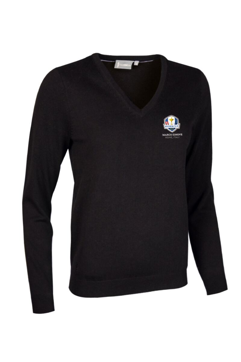 Official Ryder Cup 2025 Ladies V Neck Cotton Golf Sweater Black XS