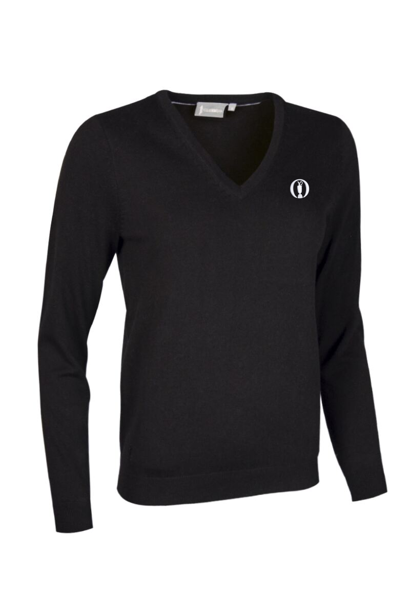 The Open Ladies V Neck Cotton Golf Sweater Black XS