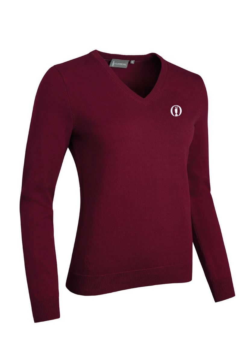 The Open Ladies V Neck Cotton Golf Sweater Bordeaux XL
