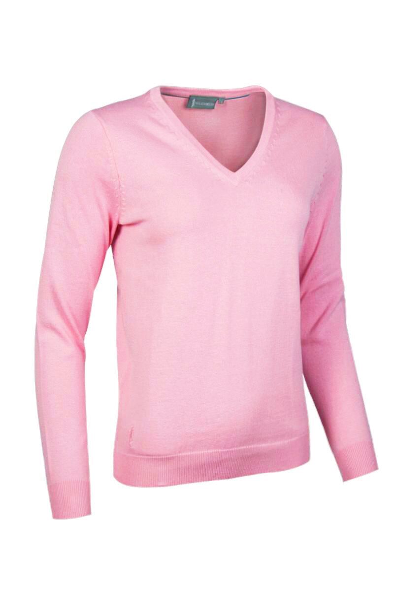 Ladies V Neck Cotton Golf Sweater Candy XL