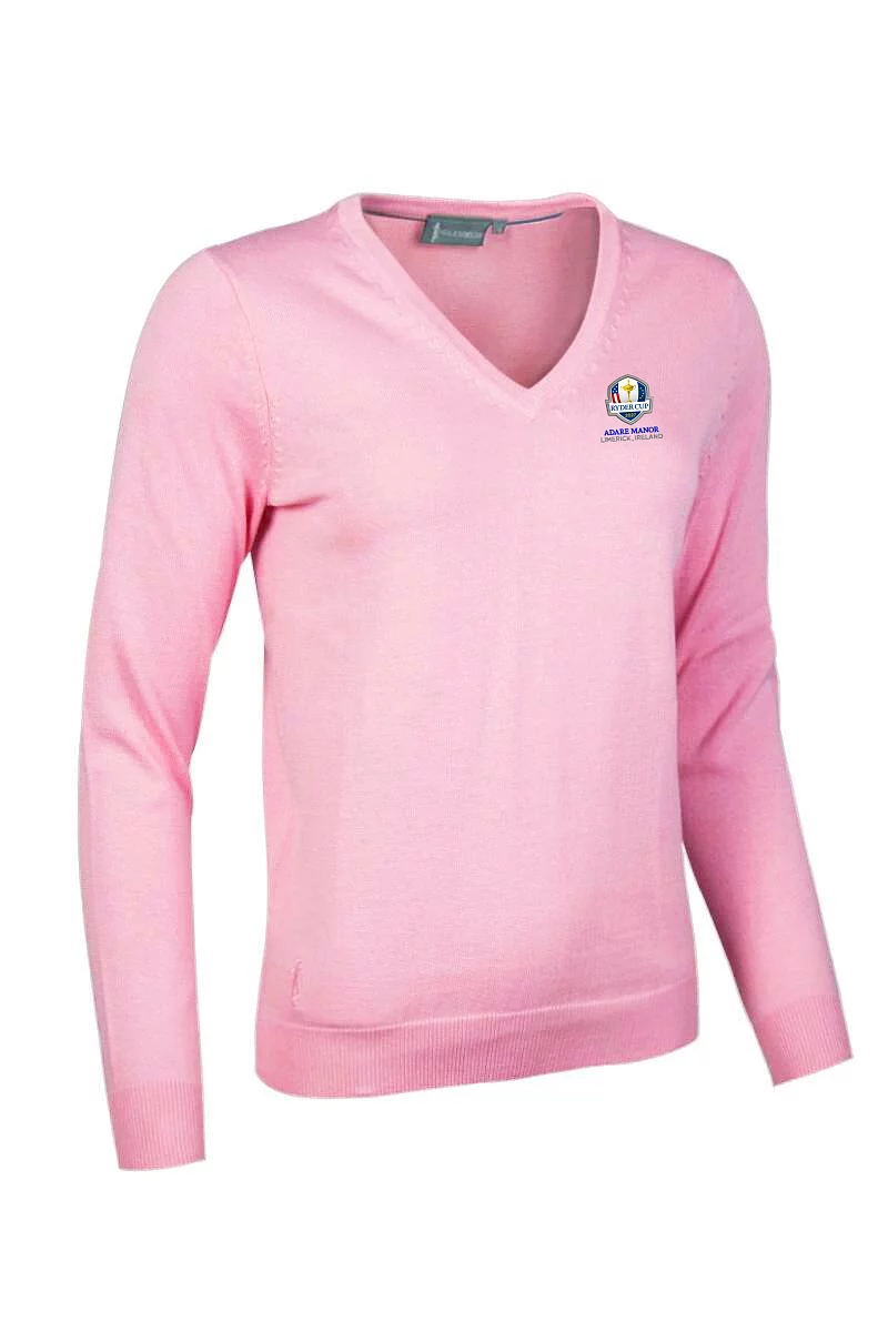 Official Ryder Cup 2027 Ladies V Neck Cotton Lightweight Golf Sweater Candy M