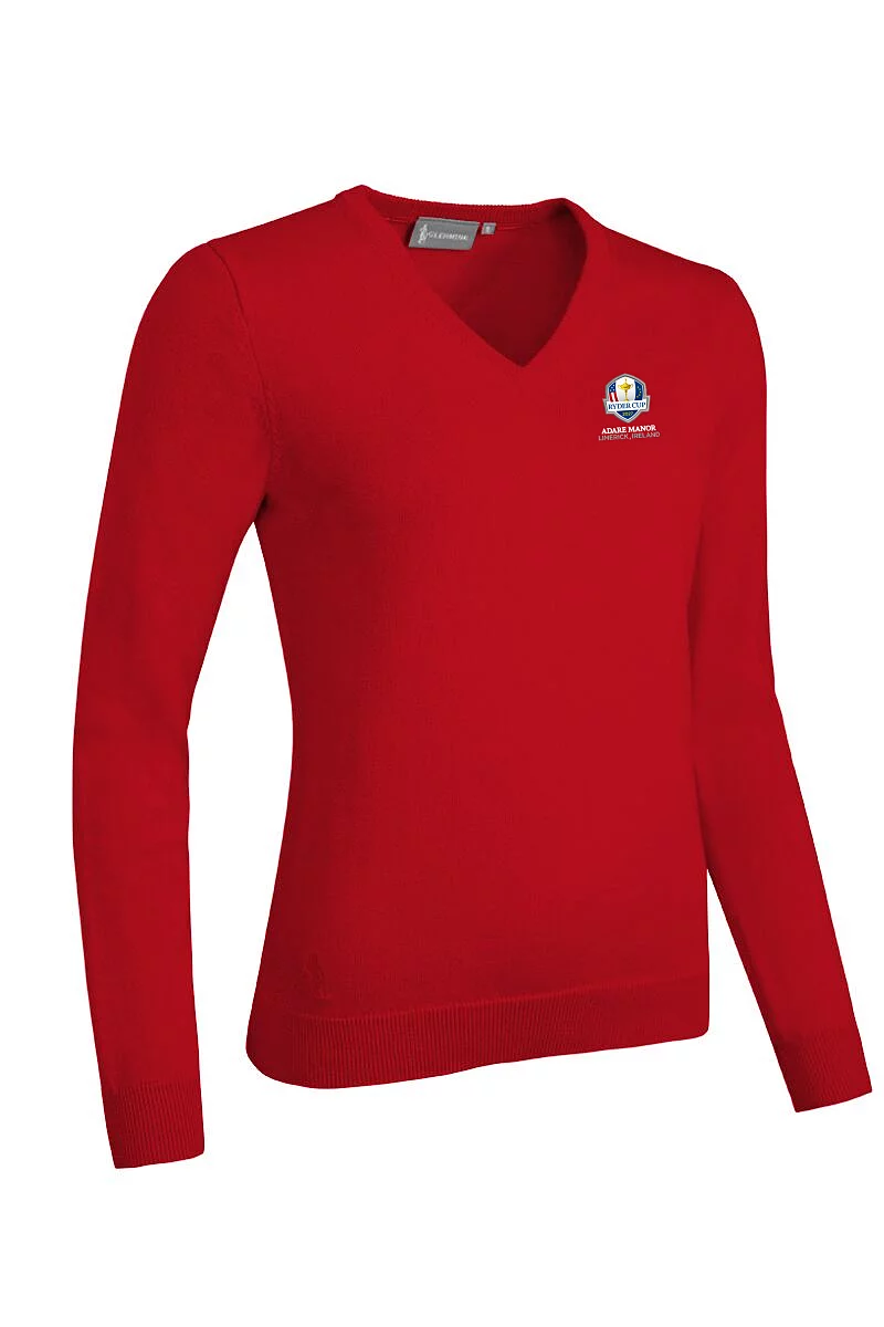 Official Ryder Cup 2027 Ladies V Neck Cotton Lightweight Golf Sweater Garnet L