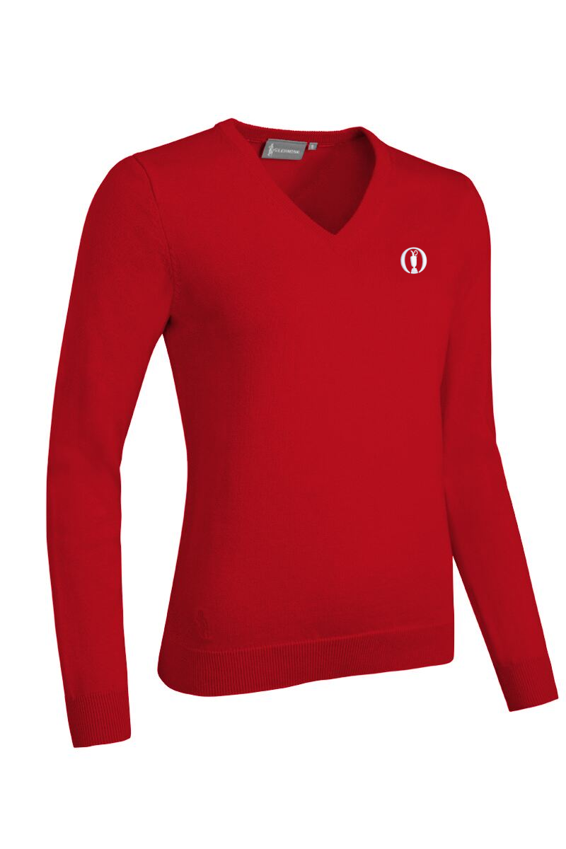 The Open Ladies V Neck Cotton Golf Sweater Garnet XL