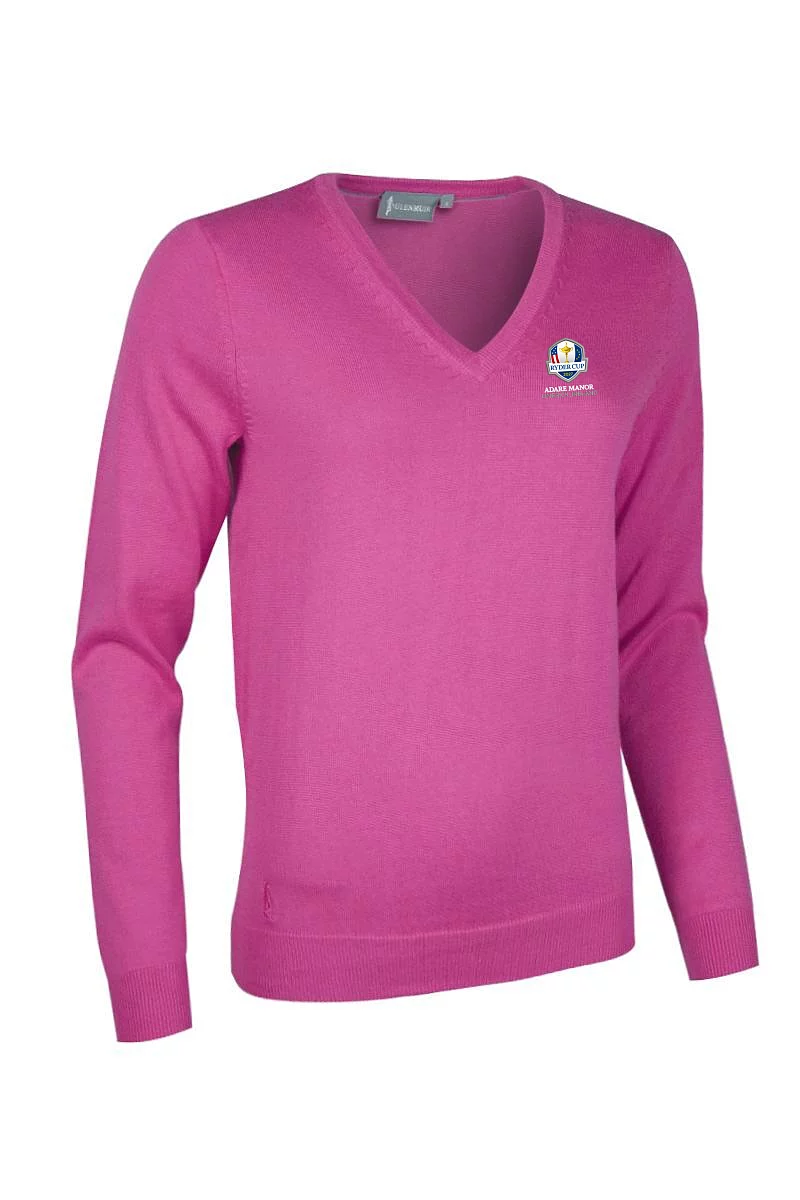 Official Ryder Cup 2027 Ladies V Neck Cotton Lightweight Golf Sweater Hot Pink XL