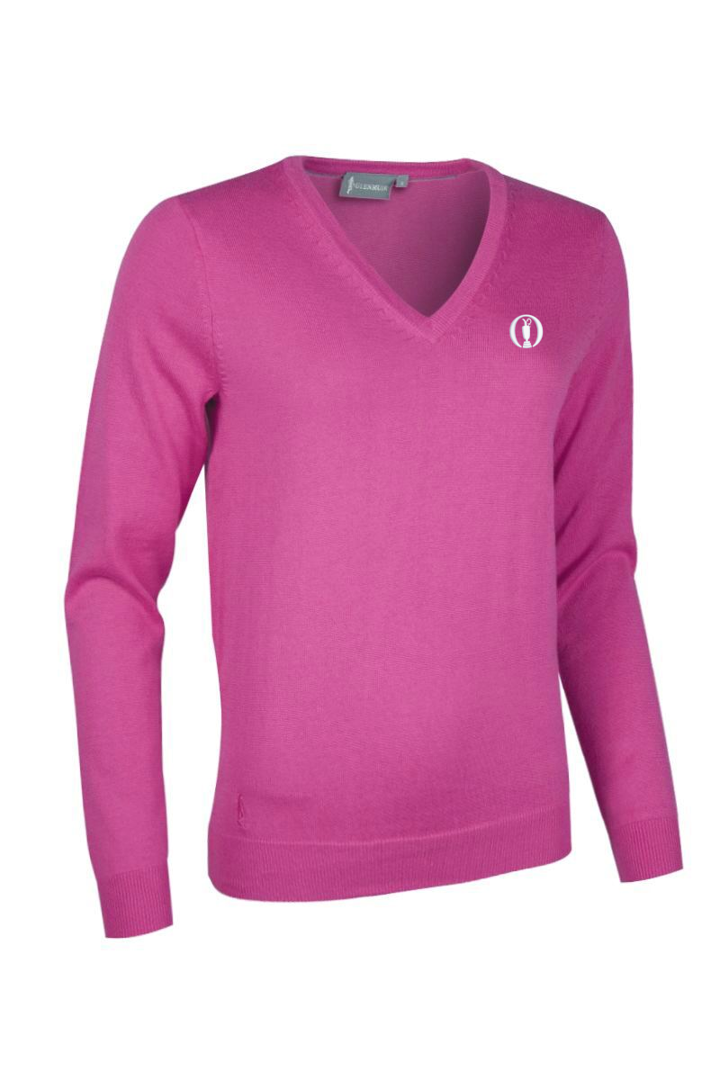 The Open Ladies V Neck Cotton Golf Sweater Hot Pink S