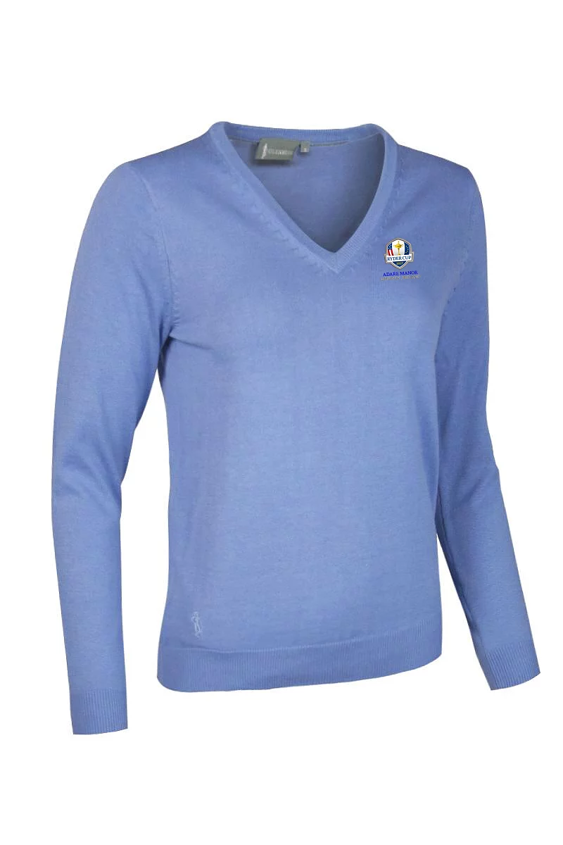 Official Ryder Cup 2027 Ladies V Neck Cotton Lightweight Golf Sweater Light Blue S