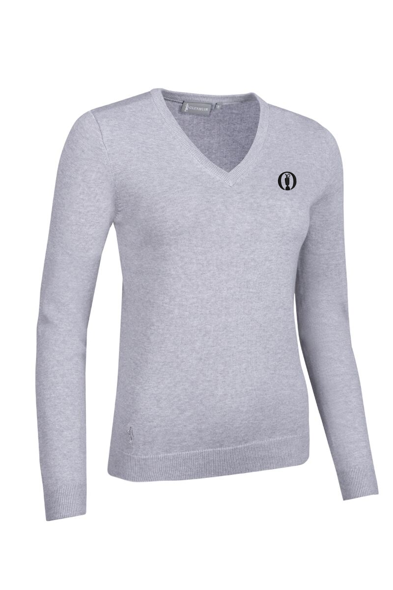 The Open Ladies V Neck Cotton Golf Sweater Light Grey Marl M
