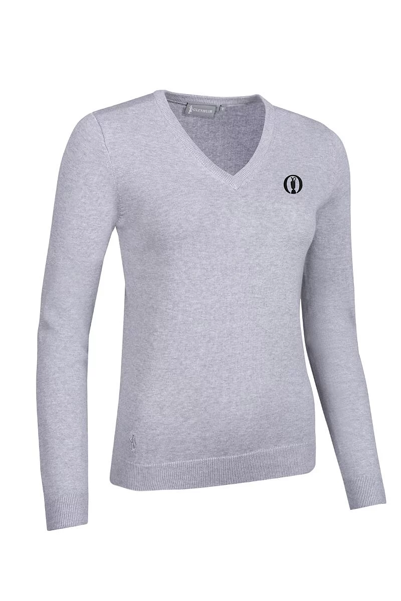 Official Ryder Cup 2027 Ladies V Neck Cotton Lightweight Golf Sweater Light Grey Marl L
